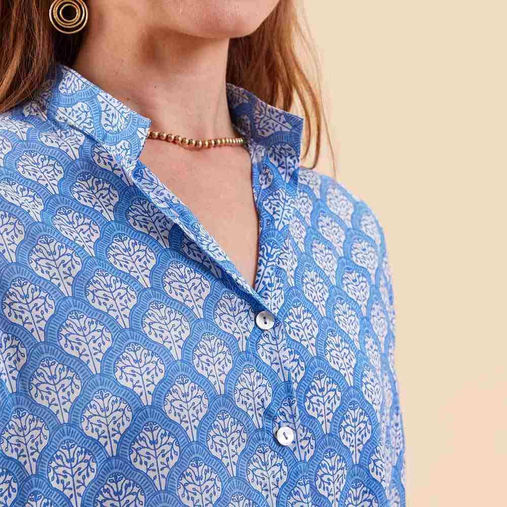 Fifer Blue Cotton Button Down Beach Tunic