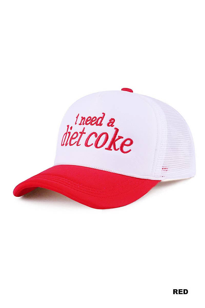 I Need A Diet Coke Two Tone Lettering Trucker Hat Cotton Cap