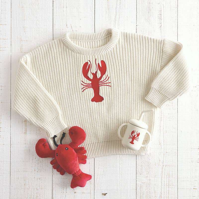 Swaddle Blanket + Plush Rattle - Lobster