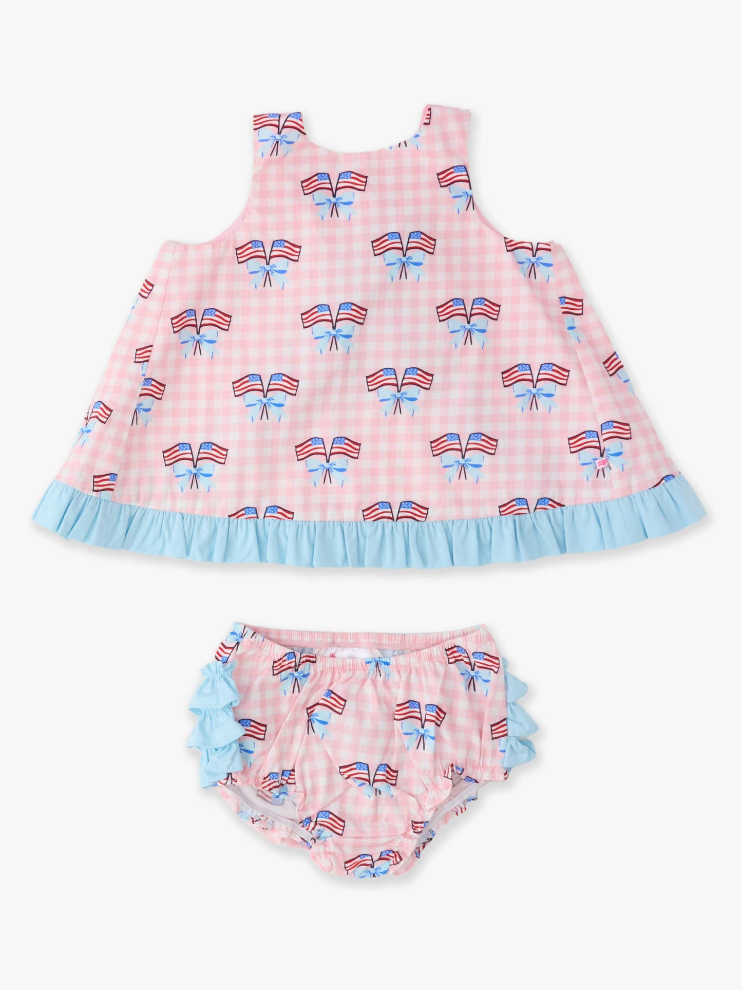 Baby Girls Pink Patriotic Gingham Ruffle Swing Top & Ruffle Bloomer Set