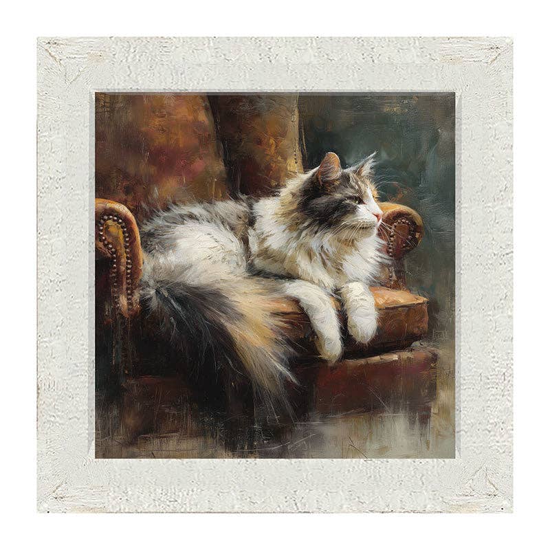 Armchair with Long Haired Cat - Square Frame