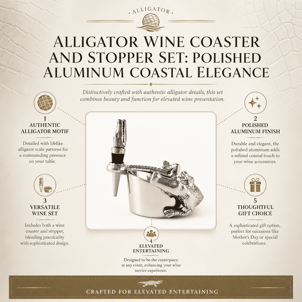Alligator Wine Coaster and Stopper Set