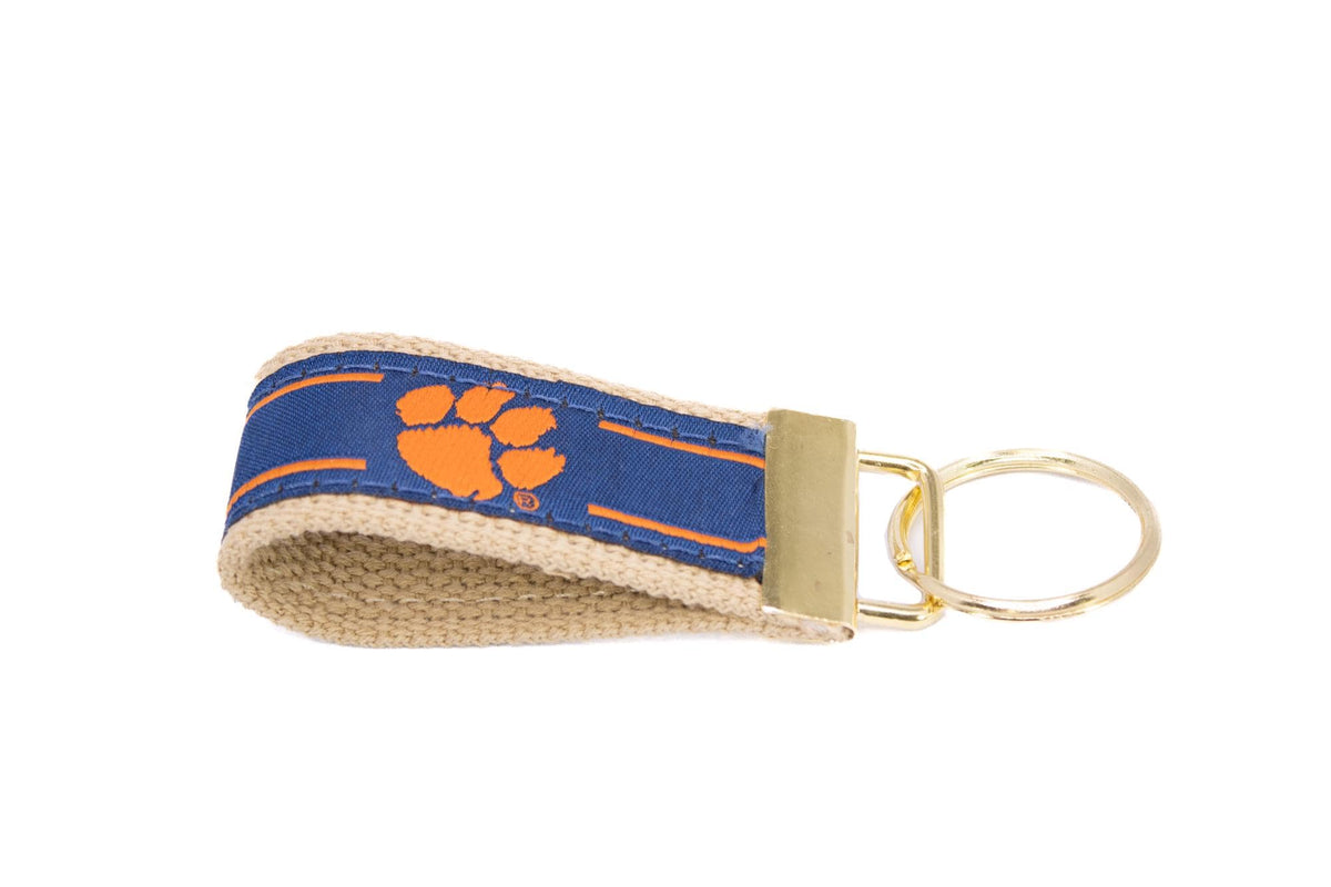 Clemson Tigers Collegiate Woven Ribbon Key Chain. Clemson University Key Fob. Clemson Tigers  Gift. Brass Clasp and O-Ring.