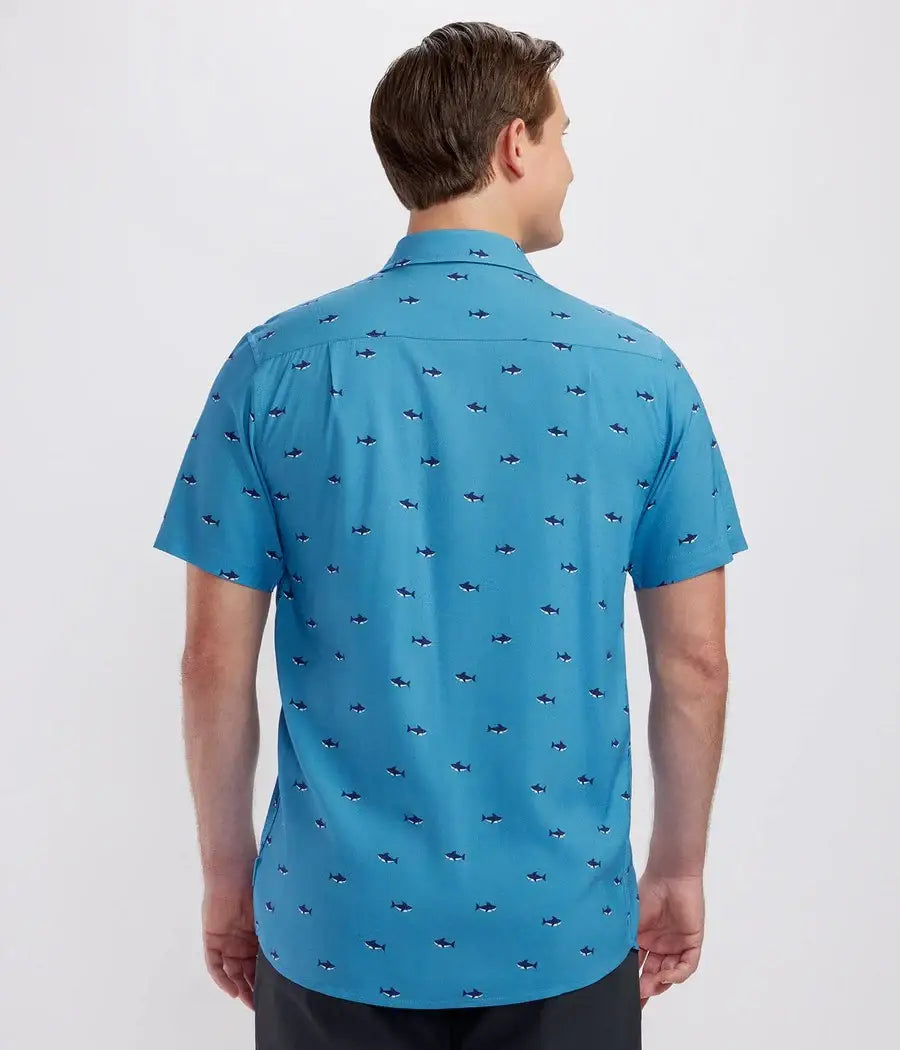 Deep Blue Sea Men's Hawaiian Shirt - Shark Print Button Down