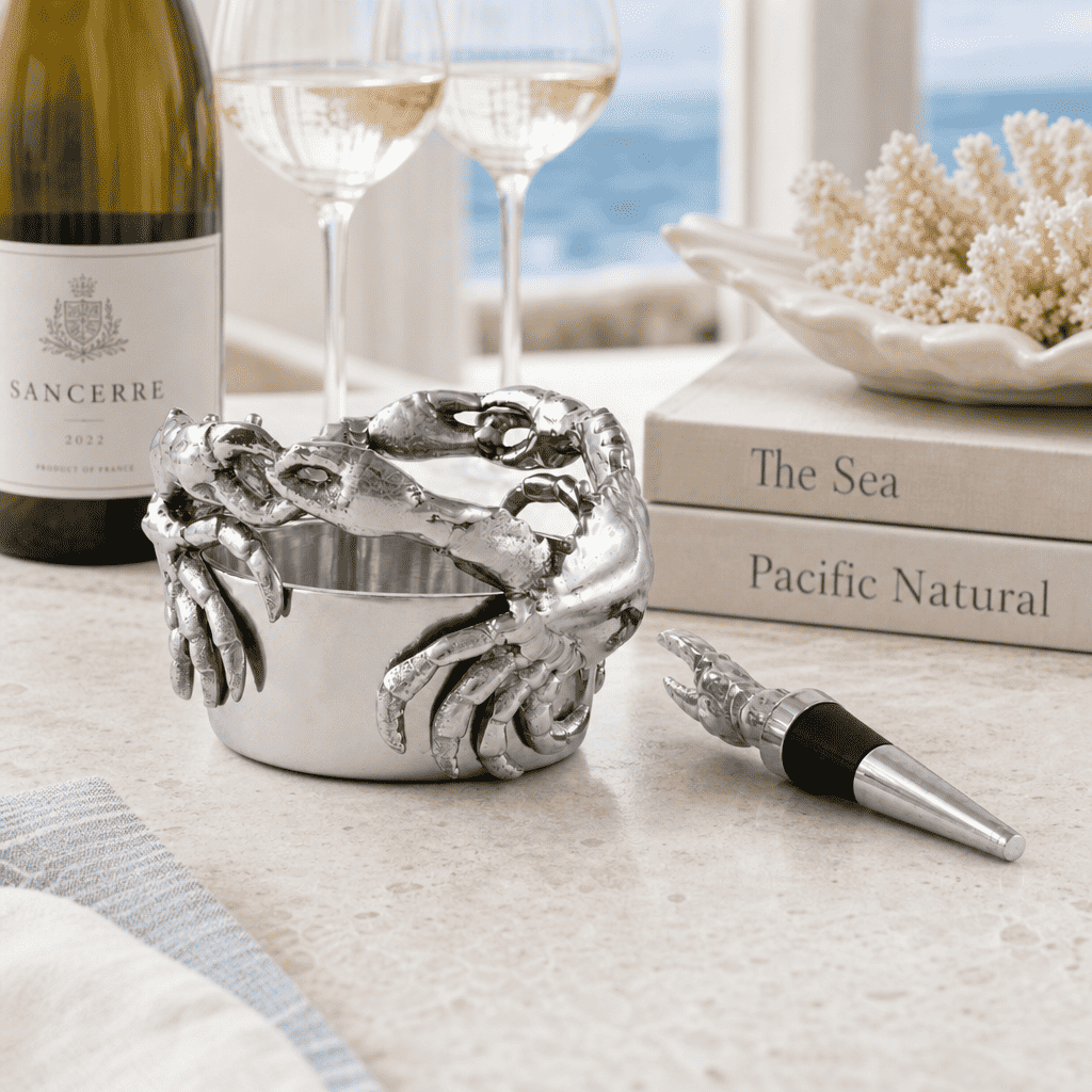 Crab Wine Caddy and Stopper Set