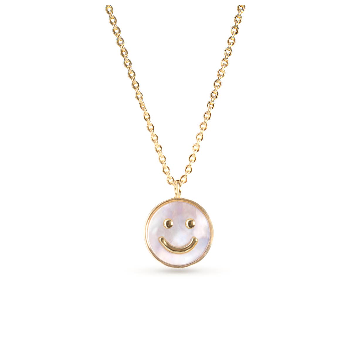 Mother Pearl Smiley Face Necklace -  Gold