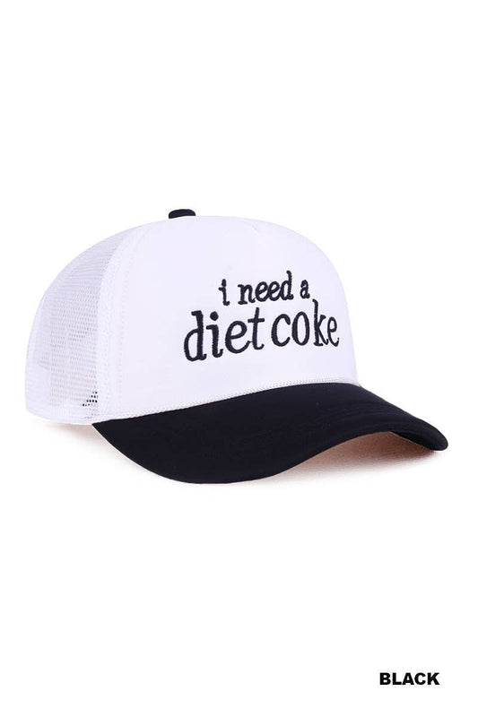 I Need A Diet Coke Two Tone Lettering Trucker Hat Cotton Cap
