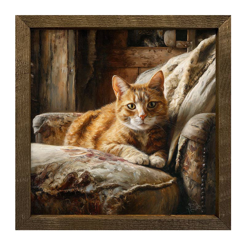 Armchair with Orange Tabby Cat - Square Frame