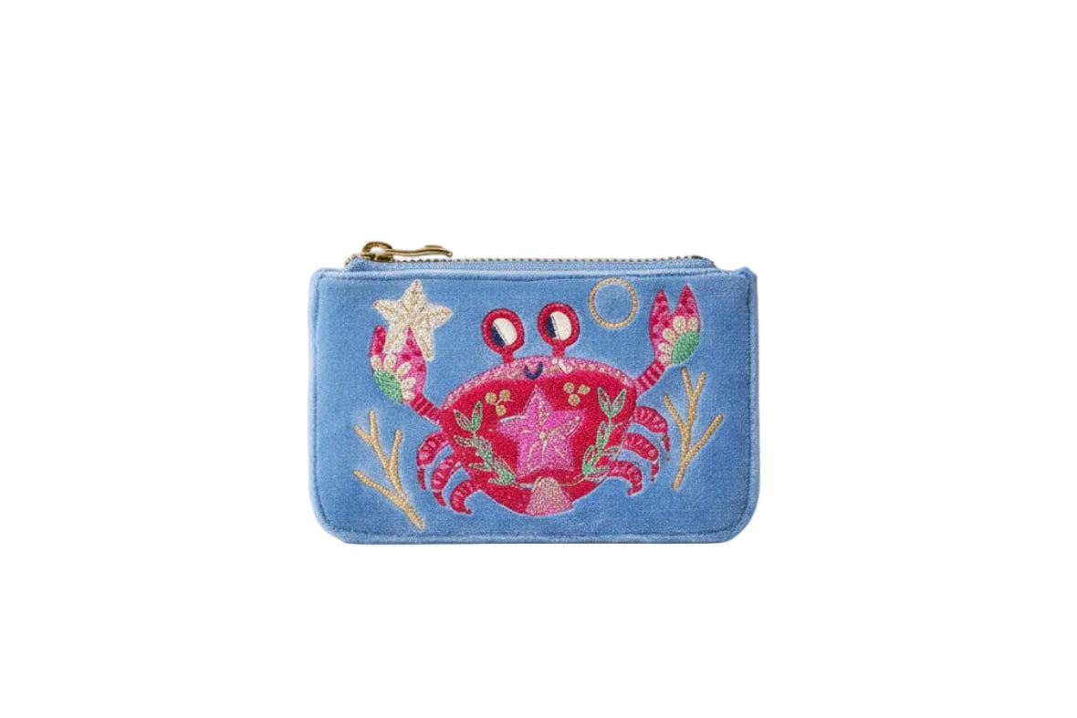 Velvet Card Holder - Seafaring Crab - Cornflower
