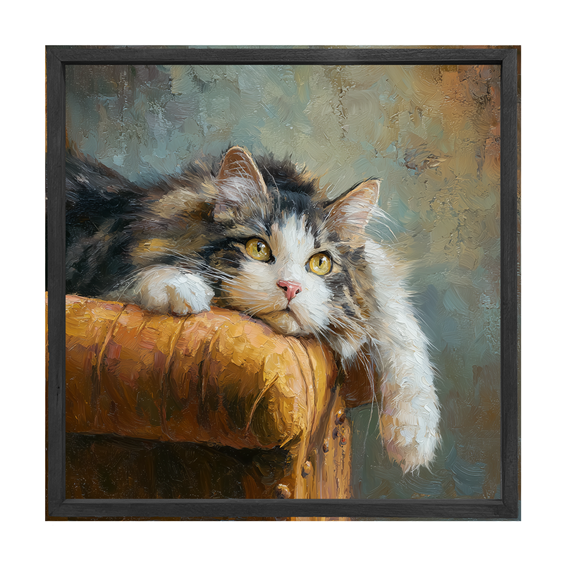 Armchair with Lounging Cat - Square Box Frame