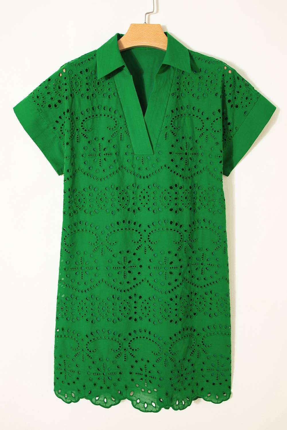 Solid Color Eyelet Embroidered T Shirt Mini Dress