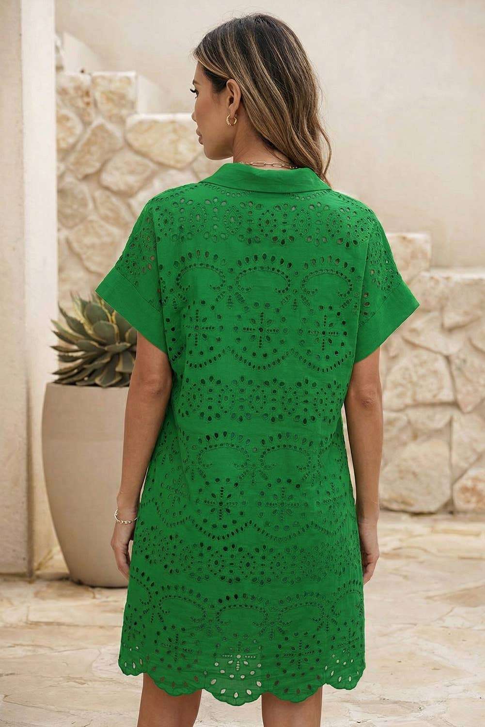 Solid Color Eyelet Embroidered T Shirt Mini Dress