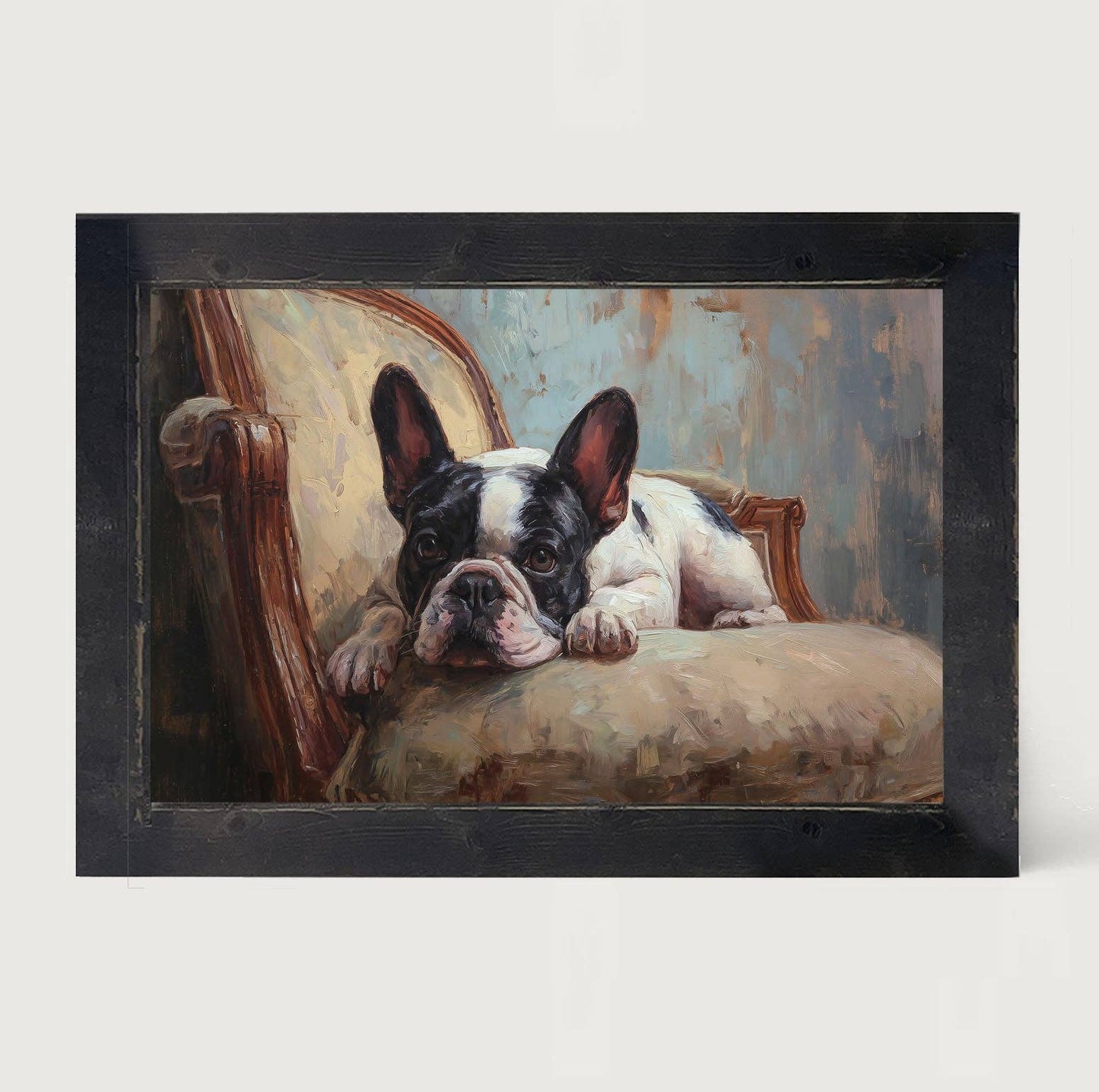 Armchair with Black and White French Bulldog - Horizontal Frame