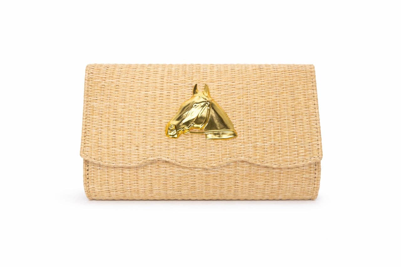 Scalloped Ruby Straw Clutch- Gold Charm - WS