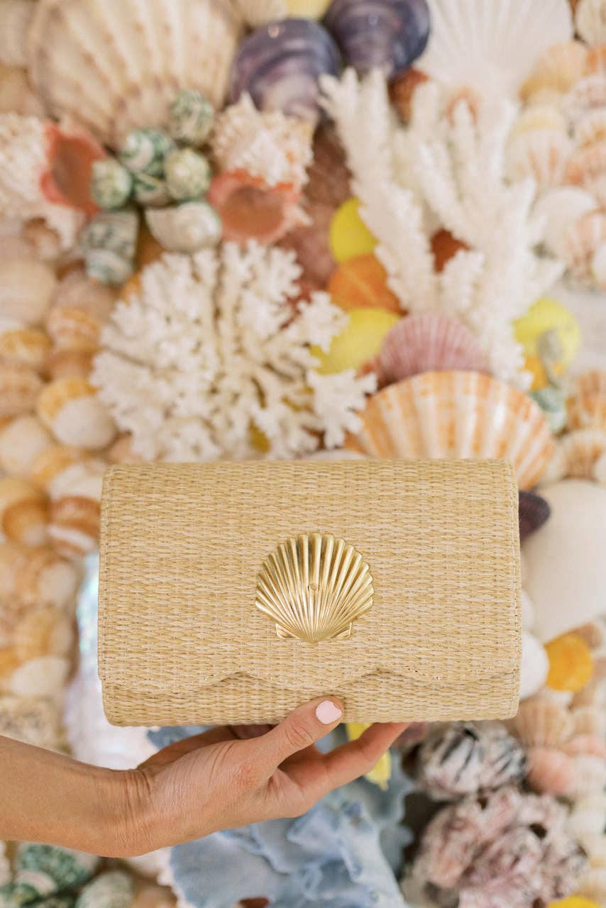 Scalloped Ruby Straw Clutch- Gold Charm - WS