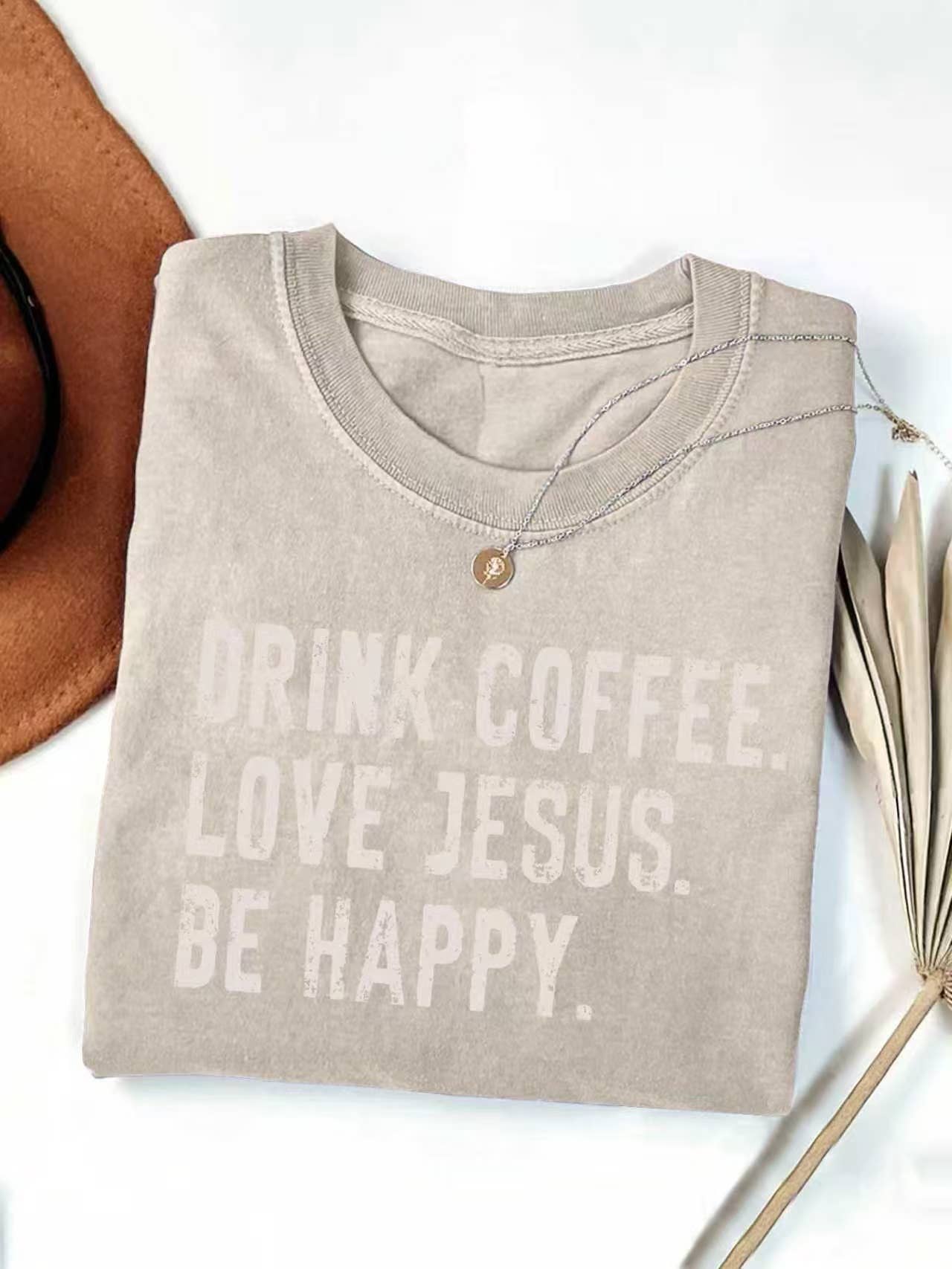 DRINK COFFEE LOVE JESUS BE HAPPY Graphic Retro T-Shirt