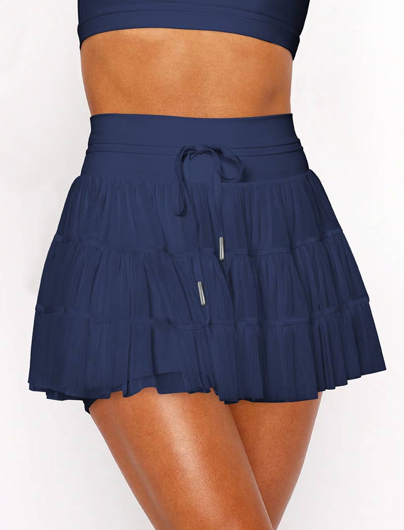 Drawstring Waist Ruffle Tennis Skirt