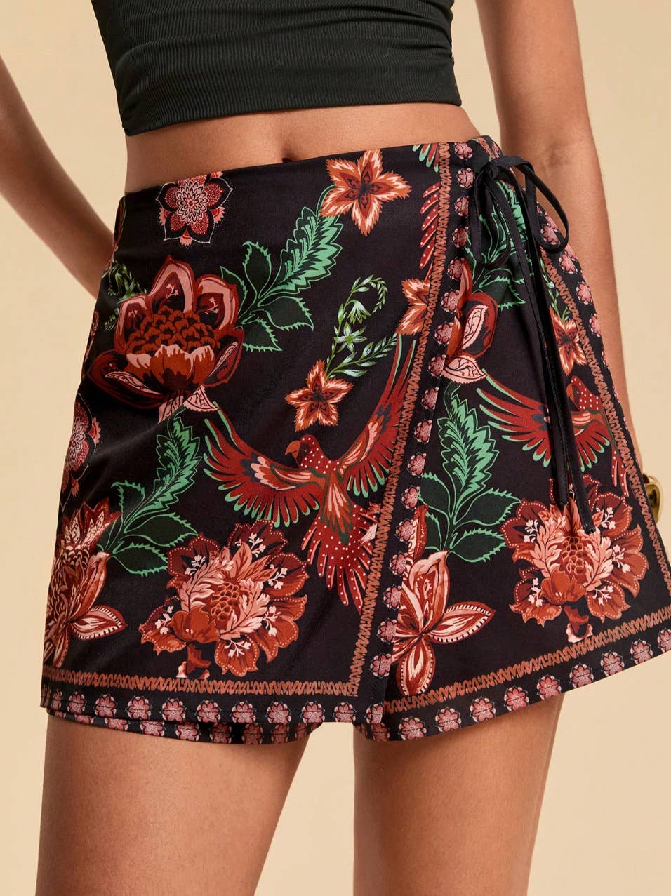 Boho Tropical Floral Casual Beach Shorts With Tie Waist