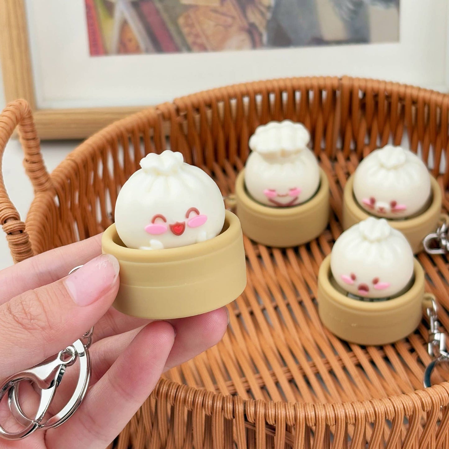 Cute emoji dumplings Keychain bag charm Fidget clicker Toy
