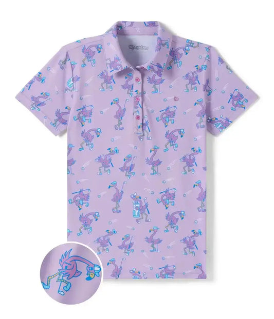 Flamingo Fiasco Women's Golf Polo - Short Sleeve Golf Shirt