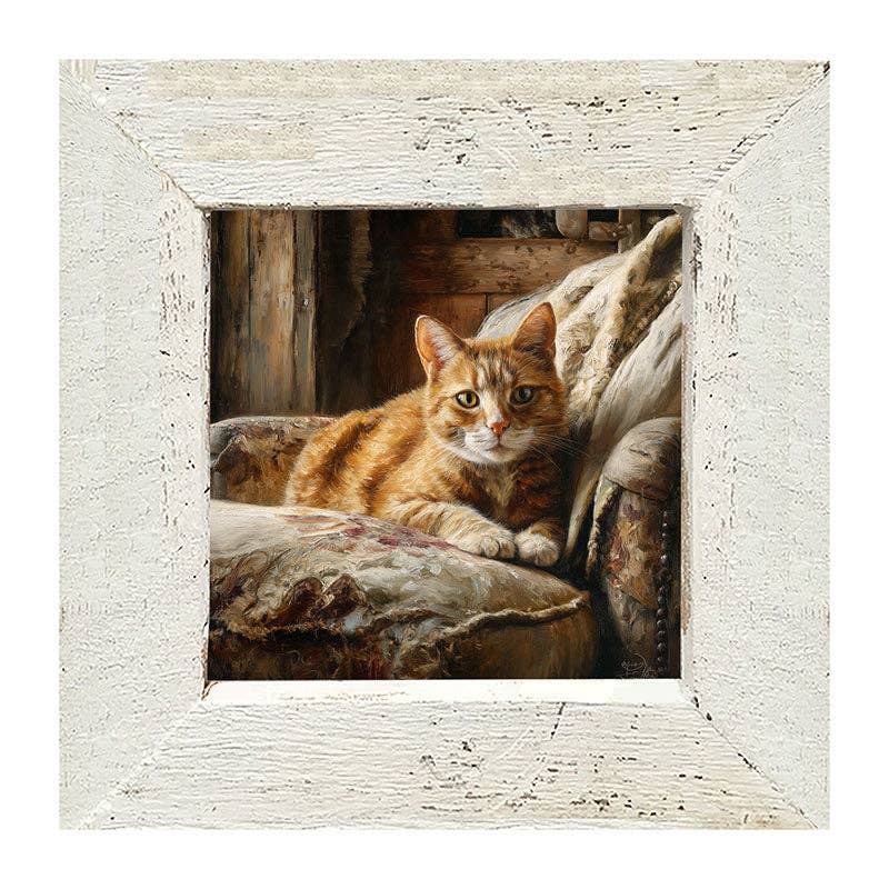 Armchair with Orange Tabby Cat - Square Frame