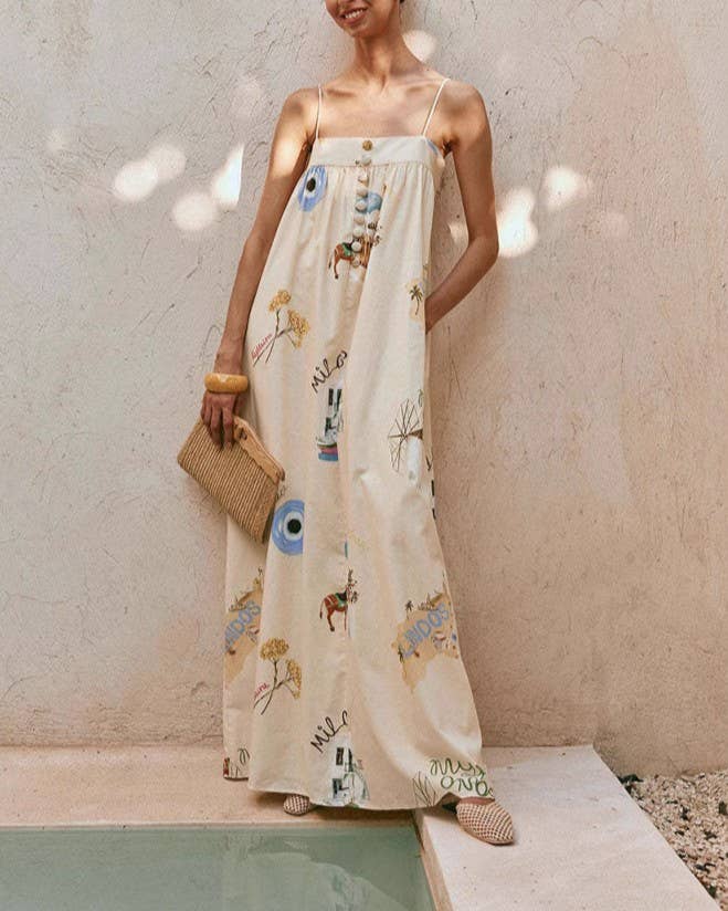 Sexy Suspender Print Resort Dress