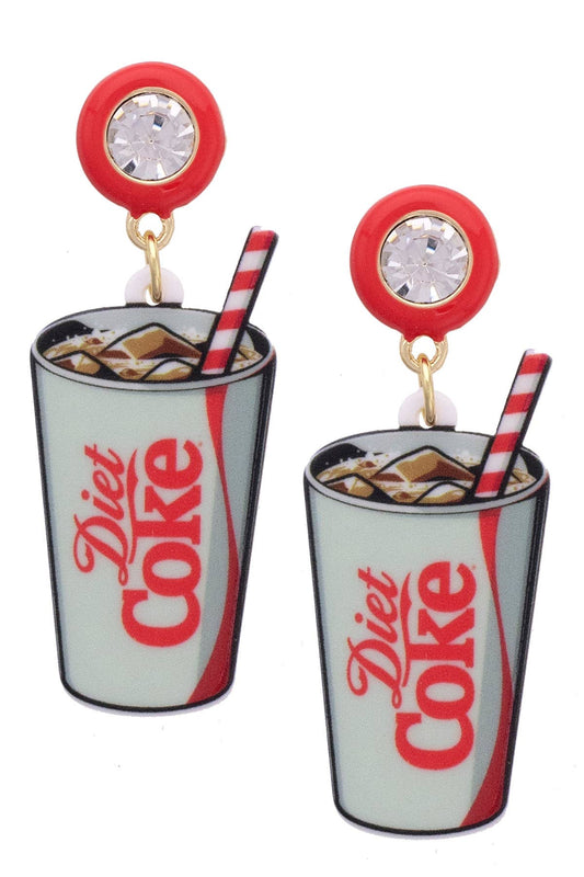 Rhinestone Resin Diet Coke Can Earrings in Red/Gray