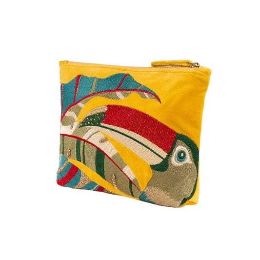 Tropical Toucan Mid Sized Embroidered Zip Pouch