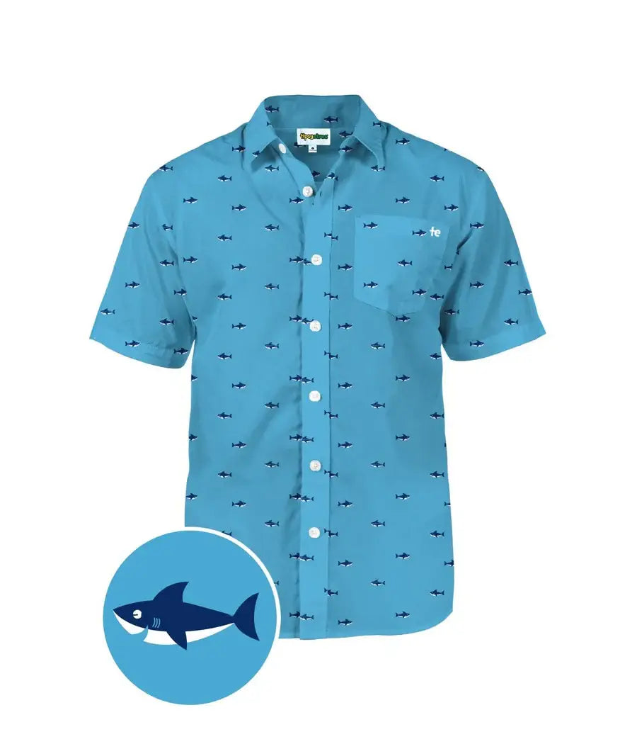 Deep Blue Sea Men's Hawaiian Shirt - Shark Print Button Down