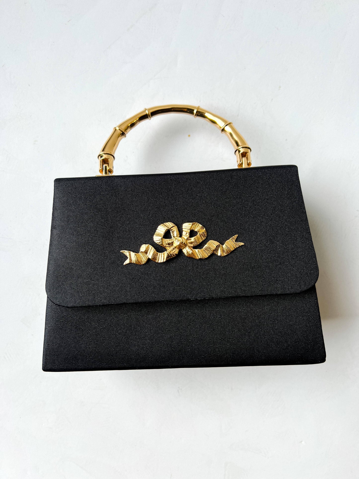Black Faille Lulu with Gold Handle Handbag - Gold Charms- WS
