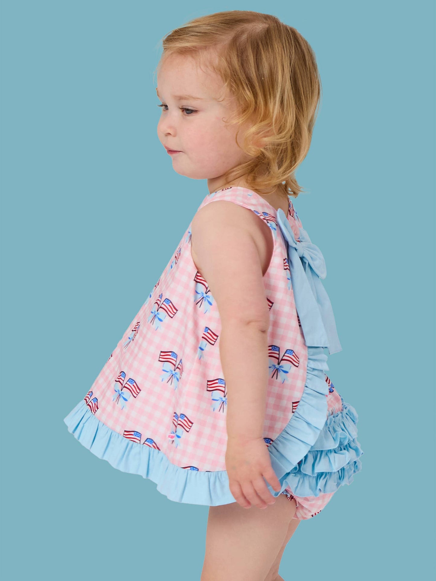 Baby Girls Pink Patriotic Gingham Ruffle Swing Top & Ruffle Bloomer Set