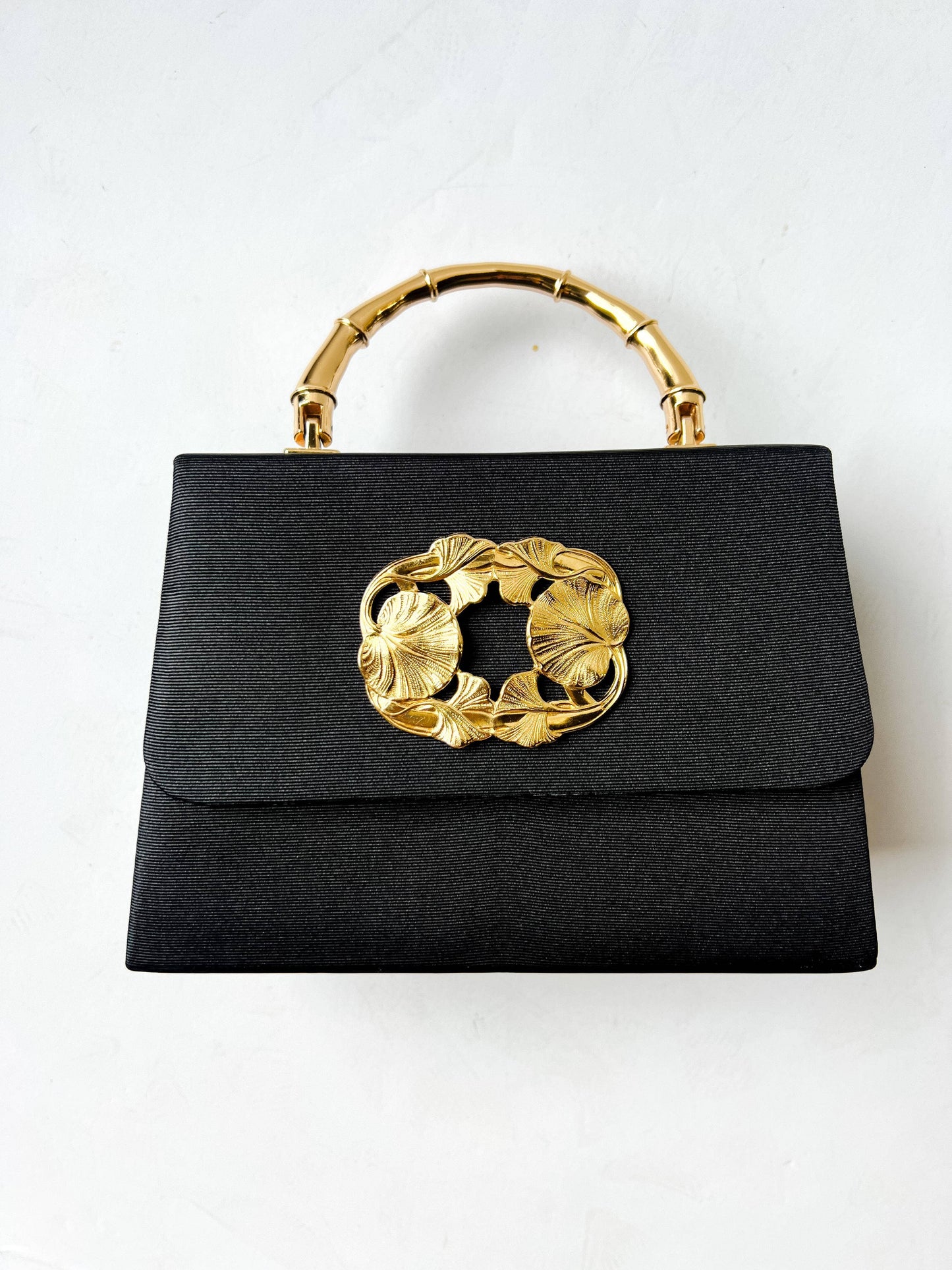 Black Faille Lulu with Gold Handle Handbag - Gold Charms- WS