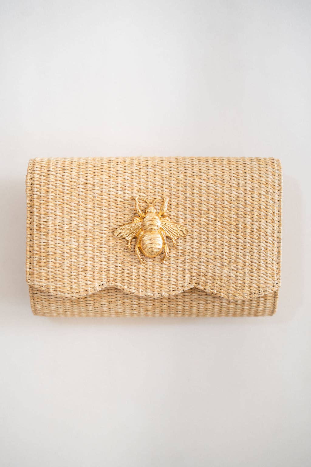 Scalloped Ruby Straw Clutch- Gold Charm - WS