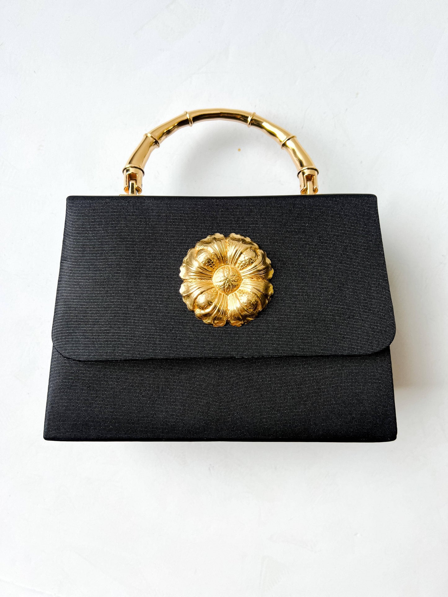 Black Faille Lulu with Gold Handle Handbag - Gold Charms- WS