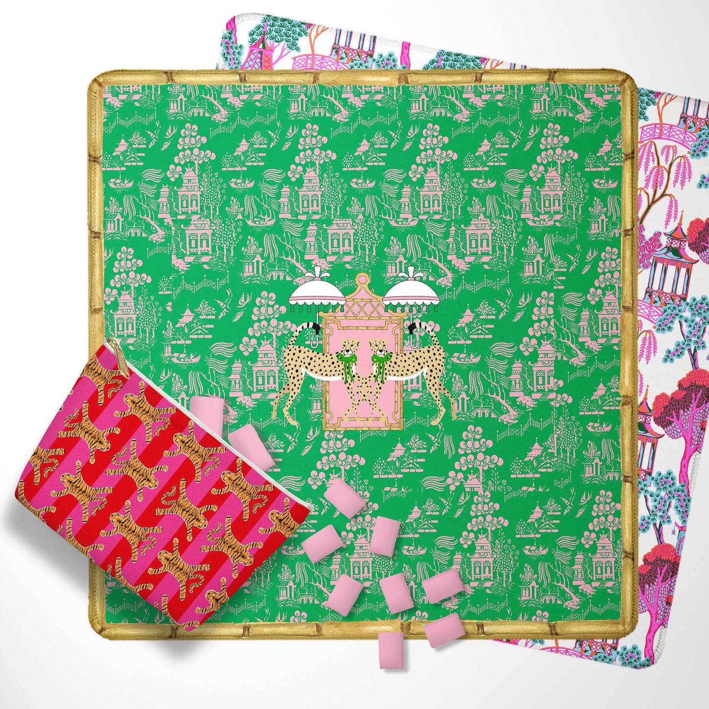 Mahjong Mat, Neoprene, Preppy,Chinoiserie, Boutique Monogram