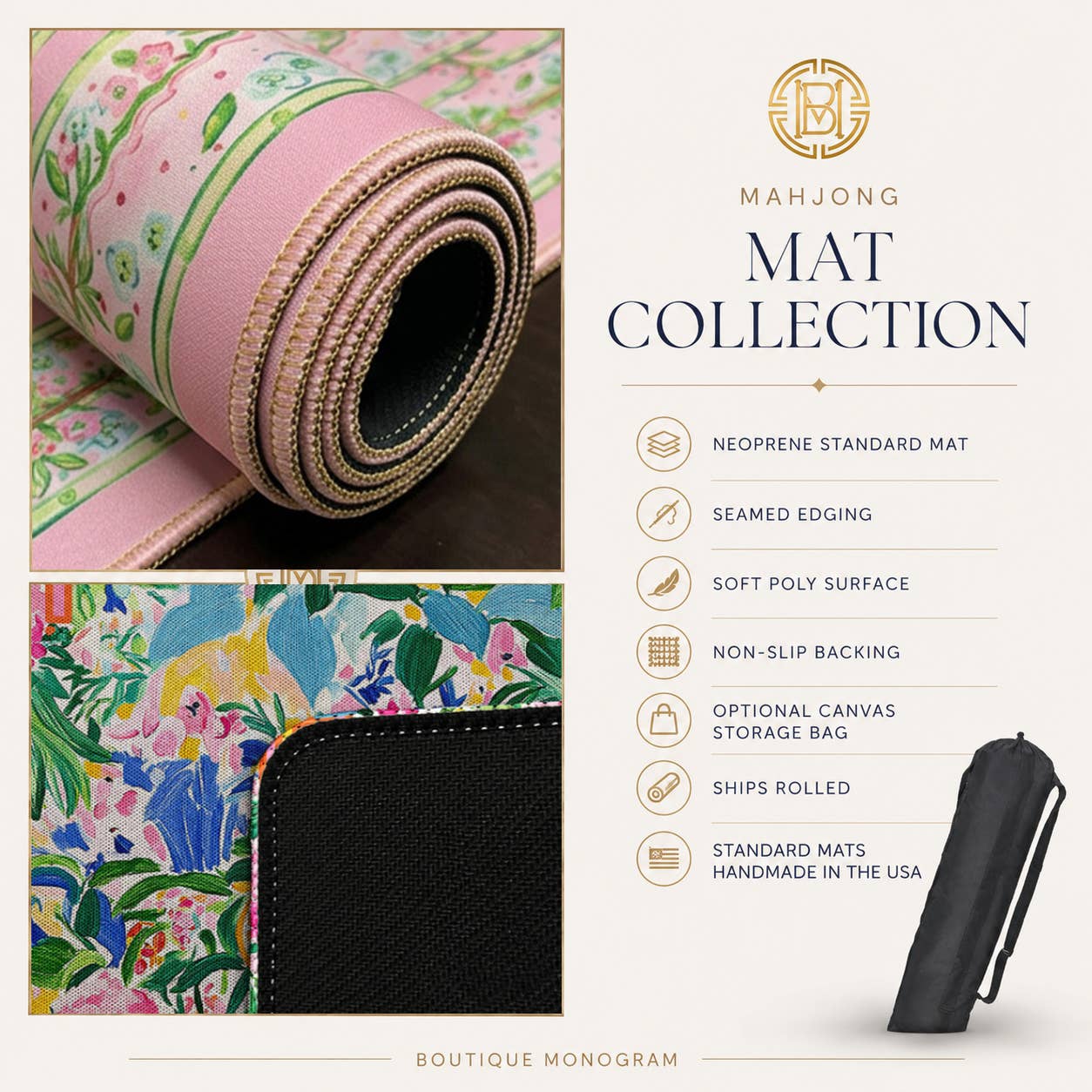 Mahjong Mat, Neoprene, Preppy,Chinoiserie, Boutique Monogram