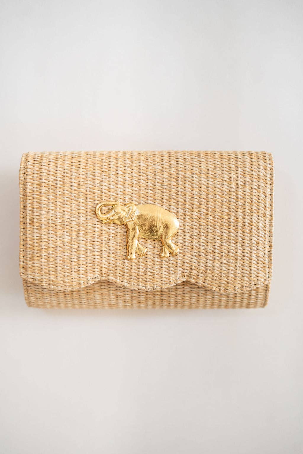 Scalloped Ruby Straw Clutch- Gold Charm - WS