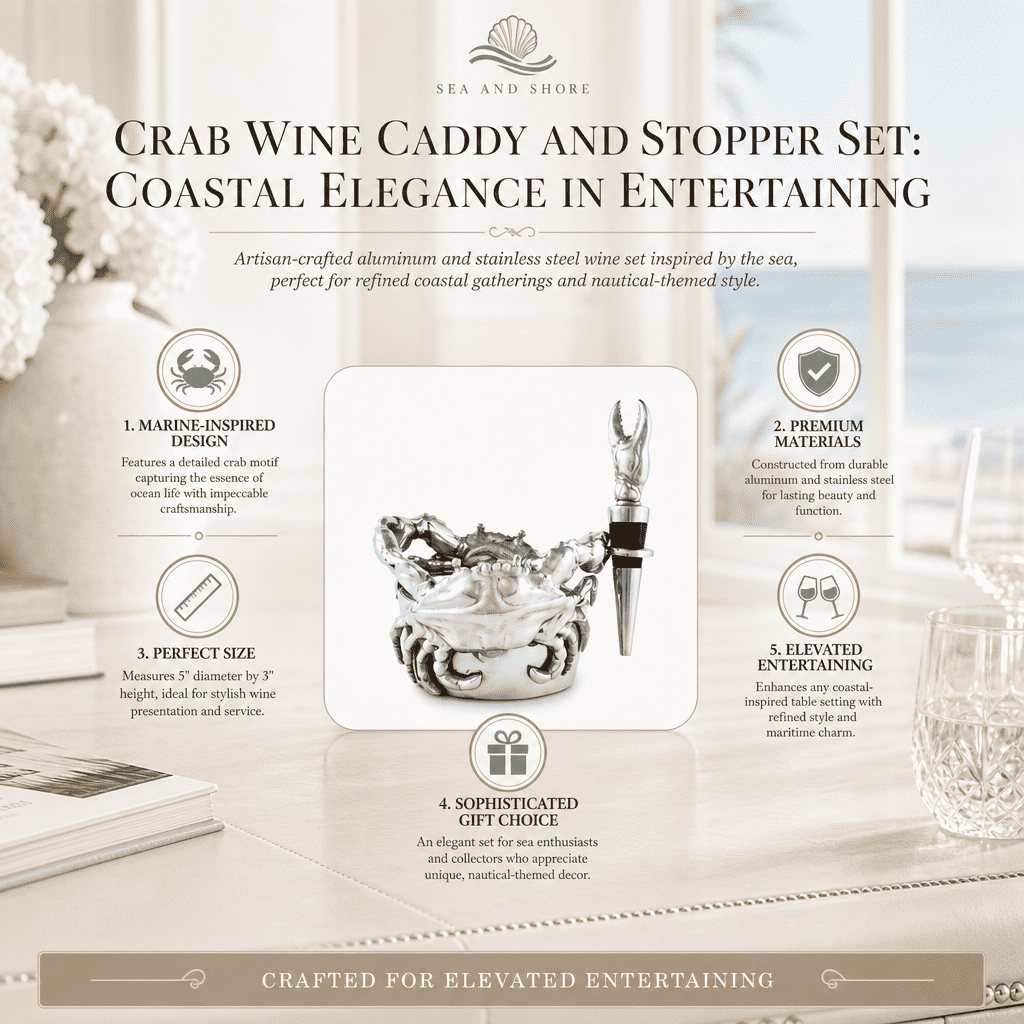 Crab Wine Caddy and Stopper Set