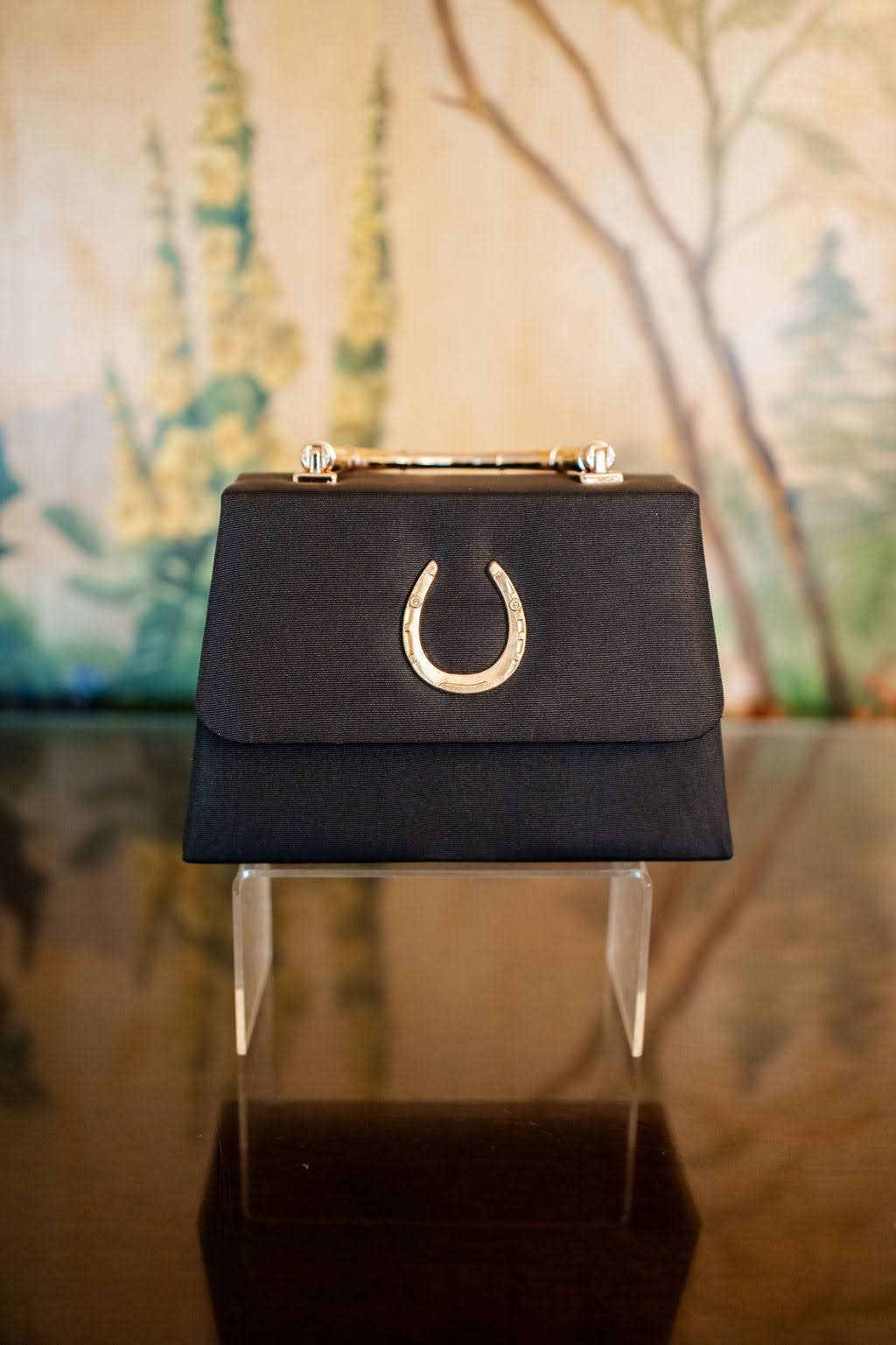 Black Faille Lulu with Gold Handle Handbag - Gold Charms- WS