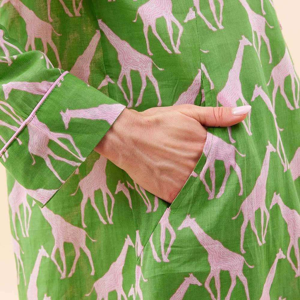 Giraffe Pink Green Cotton Night Shirt