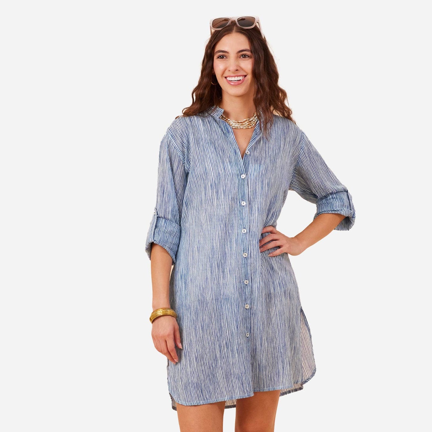Suri Navy Cotton Button Down Beach Tunic