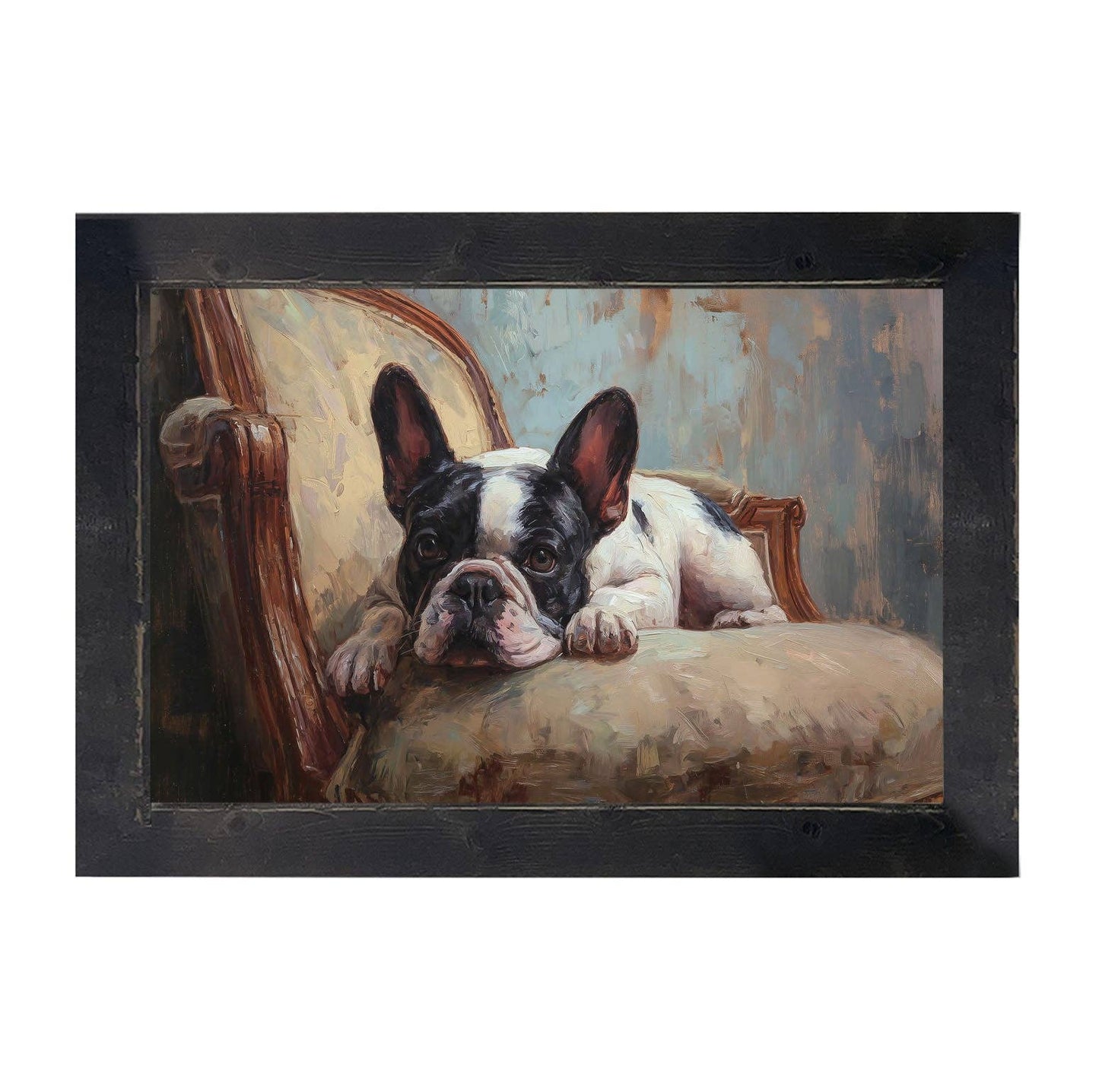 Armchair with Black and White French Bulldog - Horizontal Frame