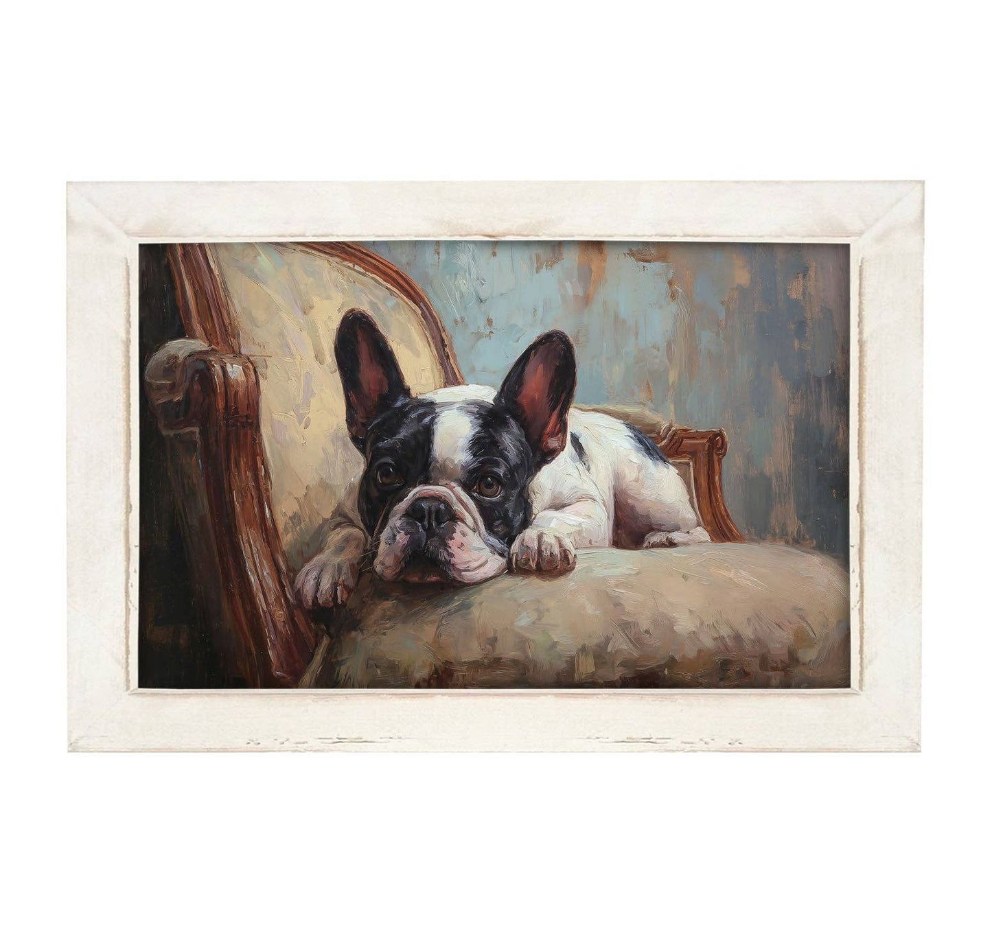 Armchair with Black and White French Bulldog - Horizontal Frame