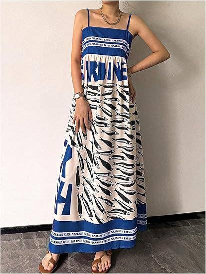 Fresh Sardine Prints Vacation Slip Maxi Dress
