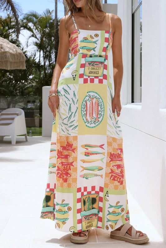 Spaghetti Strap Vacation-Style Flowy Dress