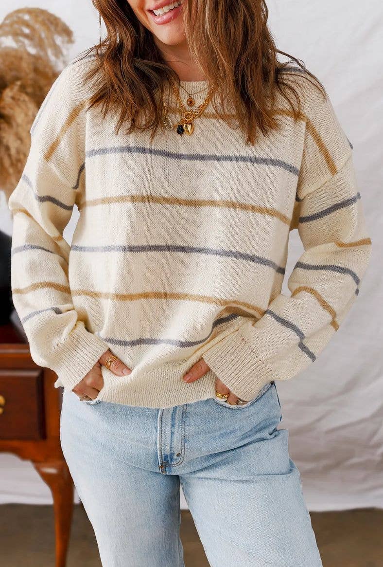 Effortless Colorful Striped Long Sleeve Sweater