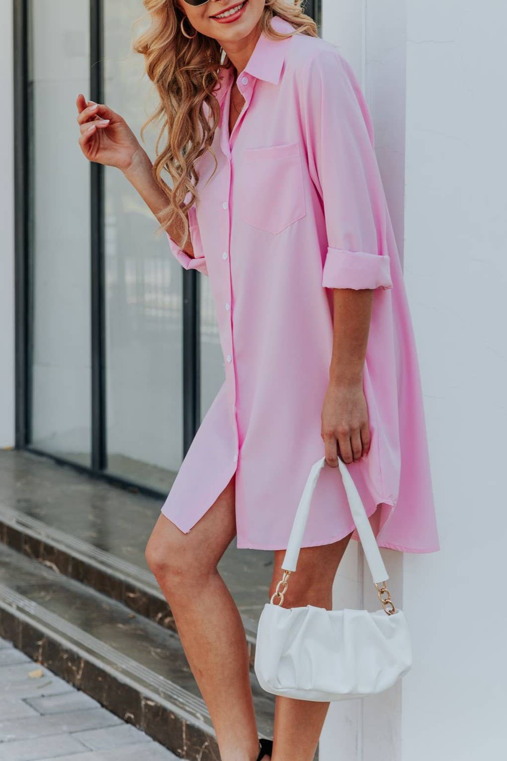 Loose casual long sleeve shirt dress