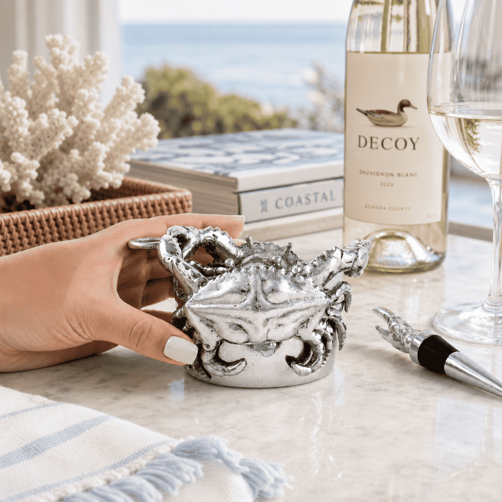 Crab Wine Caddy and Stopper Set