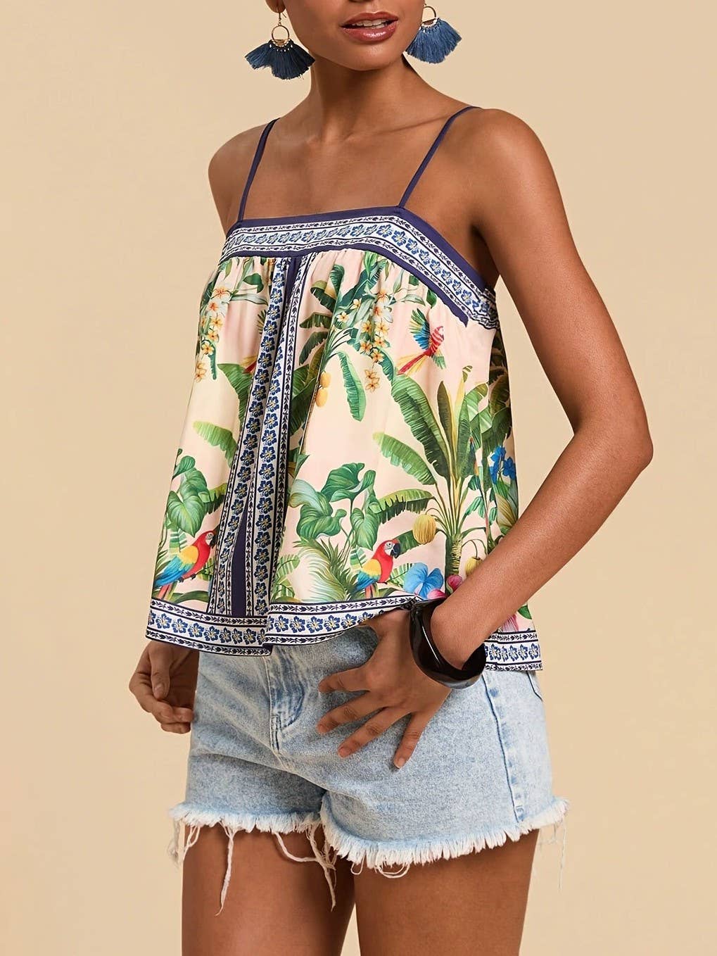 Tropical Rainforest Jungle Floral Print Boxy Cami Tank Top