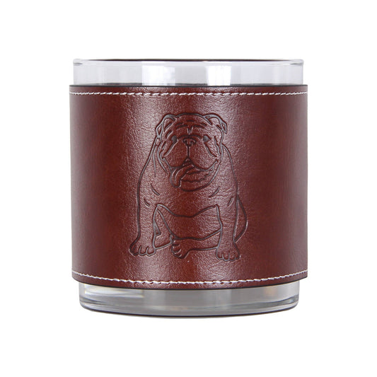 Bulldog Sitting Outline Faux Leather Rocks Glass